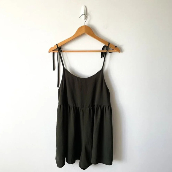 Urban Outfitters UO Tie-Strap Frock Romper Jumper Army Green  Size Small - Picture 7 of 12
